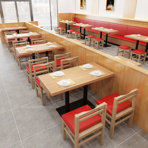 餐饮店桌椅米村实木椅子凳子餐厅面馆带抽屉桌子靠墙卡座沙发商用