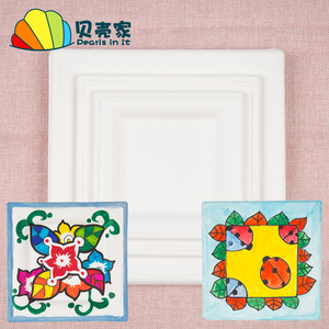 正方形一次性纸盘手工画画蛋糕纸碟纸餐盘儿童diy绘画幼儿园装饰