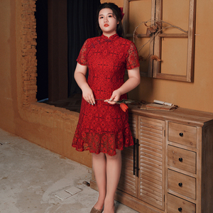 大码旗袍2021年新款女胖mm显瘦减龄改良版200斤秋冬婚宴中式礼服