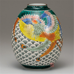 日本代购 九谷烧陶瓷器 花瓶 青海波凤凰 房间摆件客厅大厅装饰品