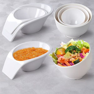 密胺白色蔬菜桶仿瓷塑料火锅餐具创意烤肉生菜桶调料碗蘸酱斜口碗