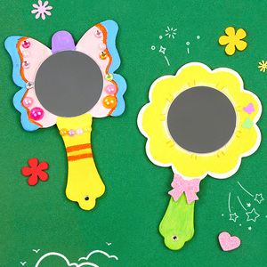 儿童自制diy雪花泥珍珠泥木质小镜子 幼儿园手工创意白胚木镜玩具