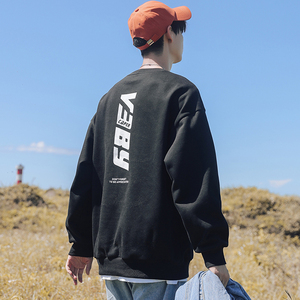 时间计划 背影杀印花 原创黑色卫衣男2022春季新款港风日系圆领潮