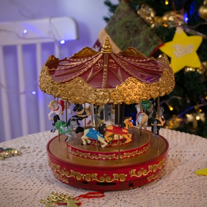 mrchristmas旋转木马儿童小孩情侣生日礼物三层八音盒创意摆件