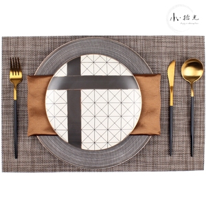 北欧美式样板房间餐桌摆件西餐具几何图案牛排盘西餐盘刀叉勺套装
