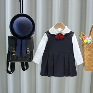 女童日系幼稚园jk制服套装春秋装女宝宝学院风娃娃衫背心裙两件套