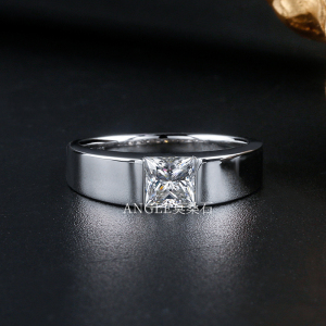 简约大气公主方男戒18k白金莫桑石男士戒指结婚订婚戒铂金定制款