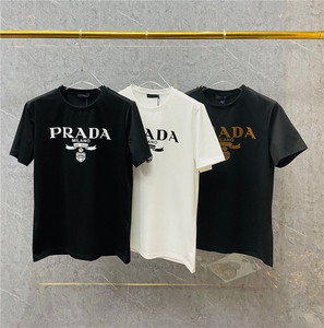 夏季新款prada普拉达圆领短袖t恤男女印花logo休闲流行大码半袖