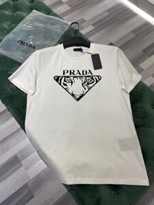 夏季新款普拉达prada短袖t恤圆领男士经典纯色青春休闲印花半袖男