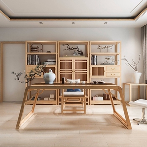 新中式实木书桌椅现代简约办公写字台禅意书房画案原木色家具定制