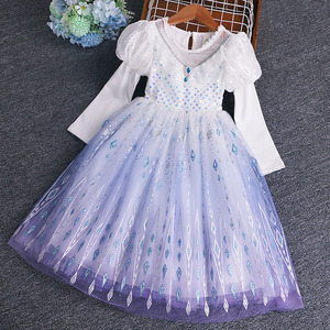 冰雪奇缘爱莎公主裙女童连衣裙秋装儿童礼服长裙爱沙蓬蓬裙子新款