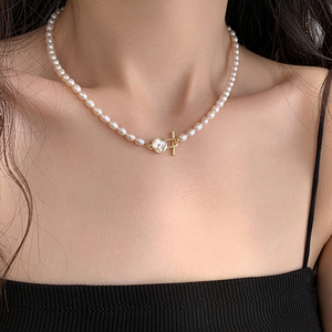 迷度高品质天然淡水米粒珍珠项链OT四叶草锁骨链女轻奢高级感颈链