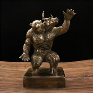 纯黄铜牛熊同体摆件牛气冲天牛王家居客厅礼品装饰品
