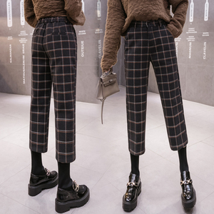 毛呢格子145/150cm小个子垂感加厚阔腿裤直筒八分萝卜裤加小码xxs