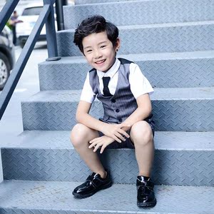 夏天小朋友儿童西装中大童小男孩主持人礼服演出外套马甲套装休闲