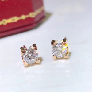 18k玫瑰金卡地亚耳钉经典款牛头单钻满钻男女情侣同款戒指锁骨链