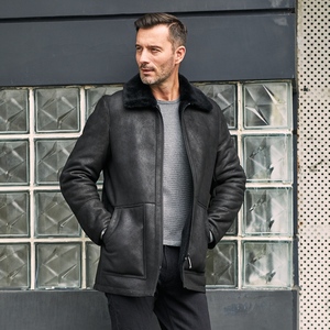 西班牙进口美利奴原生态皮毛一体男中长款翻领外套真皮真毛厚大衣