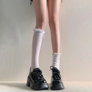 白色蕾丝袜子夏季薄款搭配小皮鞋甜美花边日系网眼jk中筒堆堆袜女