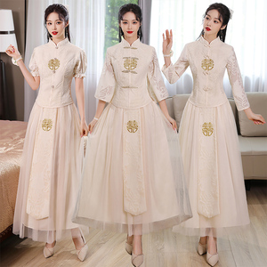 中式伴娘服2023新款中国风结婚姐妹团伴娘裙复古显瘦旗袍秀禾礼服