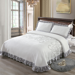 北欧风简约针织棉绗缝床盖三件套加厚夹棉床罩单件1.5 1.8 2m床用