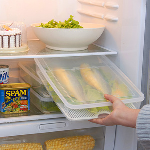 厨房沥水保鲜盒食物收纳盒塑料冰箱蔬菜水果储物盒海鲜整理盒内置