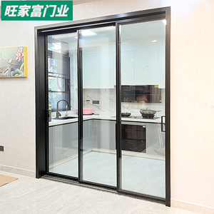 极窄厨房推拉门铝合金室内门三联动长虹玻璃移门阳台吊柜简约定制