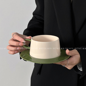 趣皿 ins风高颜值韩式牛油果绿咖啡陶瓷杯碟套装下午茶生日马克杯