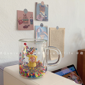 「 贩售快乐 」创意童趣彩色星月流沙透明双层玻璃水杯少女心杯