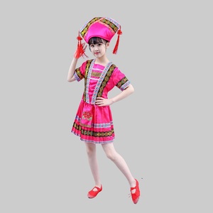 壮族演出服女童广西民歌节少数民族风格三月三壮族刘三姐舞蹈服装