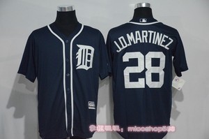 夏 老虎队球衣tigers棒球服男款28号jdmartinez深蓝色短袖开衫t恤