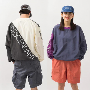 日单descendant小鲸鱼男女情侣款日系字母拼色宽松圆领套头卫衣秋