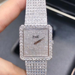 二手名表 piaget伯爵手表 方形满钻18k白金镶钻满天星石英腕表