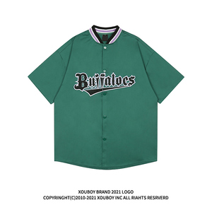 欧美潮牌字母刺绣vintage古着衬衫短袖男ins高街嘻哈宽松痞帅衬衣