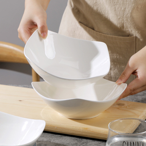 4个18.8元8英寸四方碗家用菜碗纯色白瓷简约正方形盘子菜盘沙拉碗