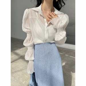 莲藕袖上衣薄款别致防晒衬衫设计感小众法式复古超仙衬衣