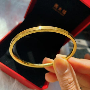 周大福拉丝素圈手镯婚嫁三金系列足金黄金克减74专柜正品计价女款