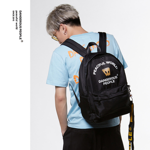 dsp薛之谦的店周边dangerouspeople黑色大号印花纸袋人尼龙双肩包