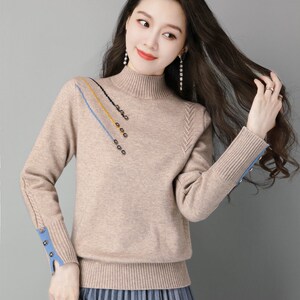 2021秋冬新款羊毛衫半高领毛衣女装韩版宽松保暖针织衫上衣打底衫