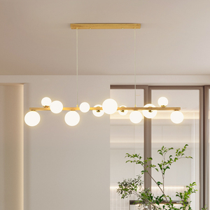 餐厅吊灯北欧现代简约餐桌饭厅灯创意原木风魔豆灯一字长条餐厅灯