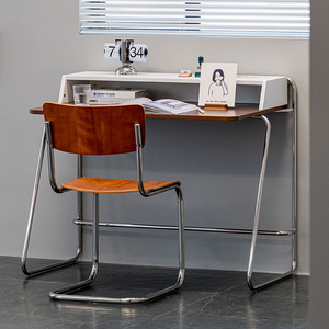 家用不锈钢书桌中古设计办公桌复古写字桌现代ins组装极简学习桌
