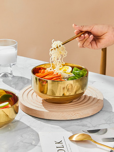 韩式食品级不锈钢金色隔热碗金饭碗沙拉碗泡面碗汤碗米饭碗拌面碗