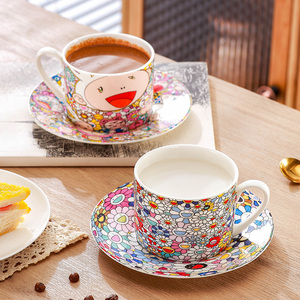 咖啡杯碟对杯礼盒套装家用日式陶瓷水杯茶杯卡通动漫太阳花杯子