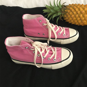 回力女鞋粉色帆布鞋女ulzzang百搭粉红色高邦2020年新款1970s高帮