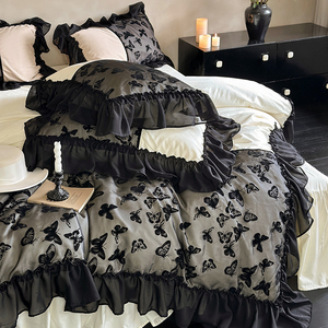 法式全棉水洗棉四件套浪漫蝴蝶刺绣拼接被套柔软纯棉1.8m床上用品