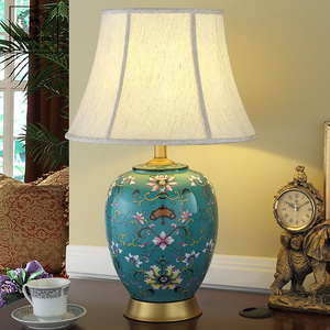 全铜新中式珐琅彩台灯客厅卧室床头灯古典温馨奢华大美式陶瓷台灯