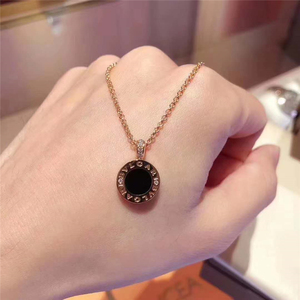 bvlgari/宝格丽 双面圆环18k玫瑰金无钻镶钻圆形吊坠锁骨链项链女