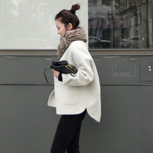 2022韩国双面羊绒大衣女短款小个子前短后长毛呢茧型宽松显瘦外套