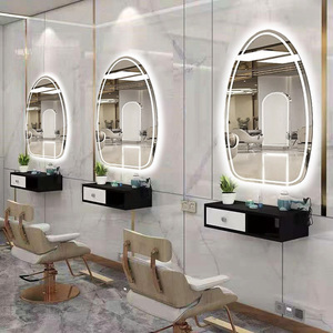 理发店网红镜子挂墙美发镜台单面智能发光镜壁挂式发廊LED镜套装