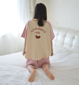 加肥大码牛奶草莓睡衣女夏季纯棉短袖短裤甜美家居服两件套200斤