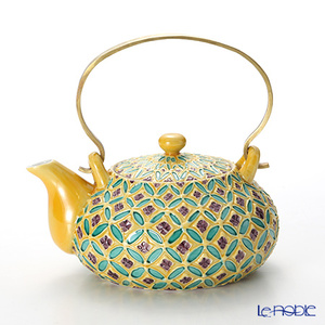 日本代购 茶壶茶具 京烧清水焼茶壶石瓶春天黄色花纹陶瓷餐具欧式
